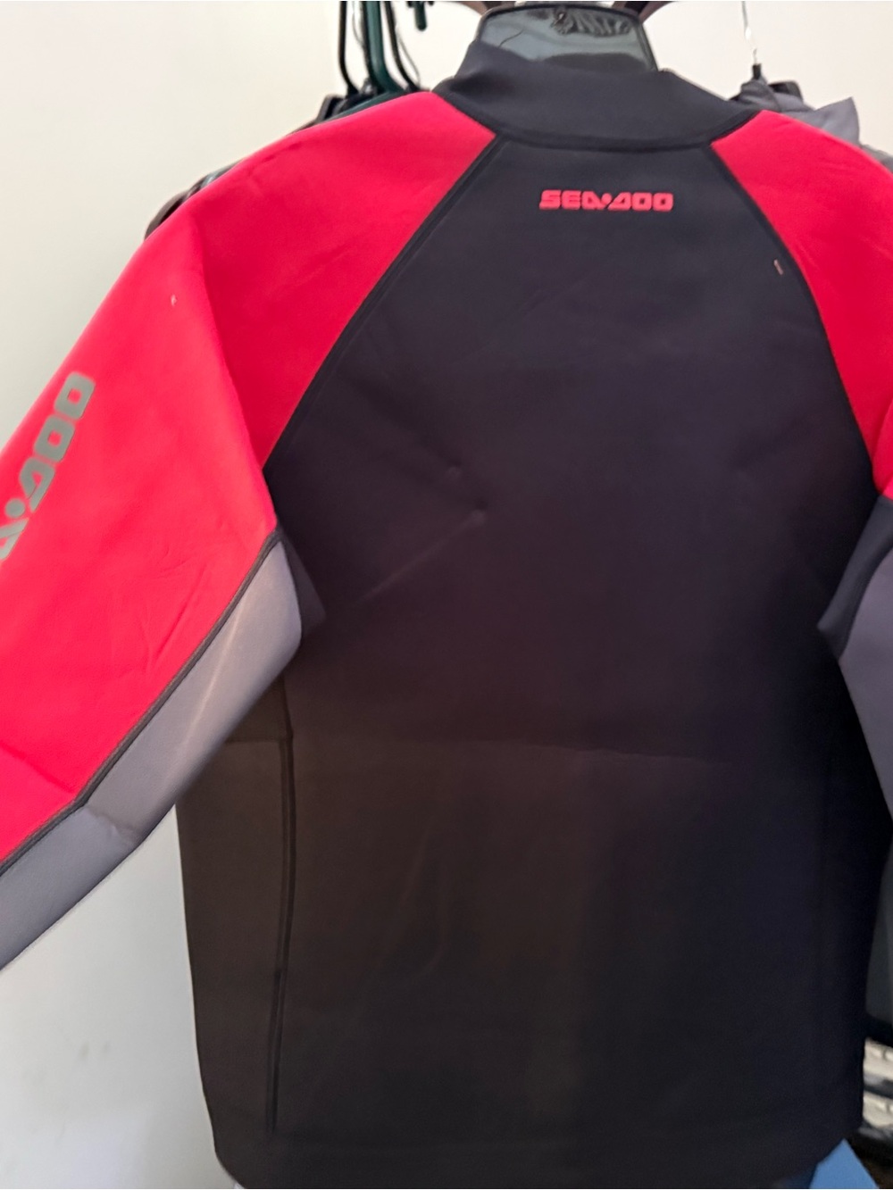 Colorblock Neoprene-Style Jacket - Red, Gray & Black - Picture 2 of 5